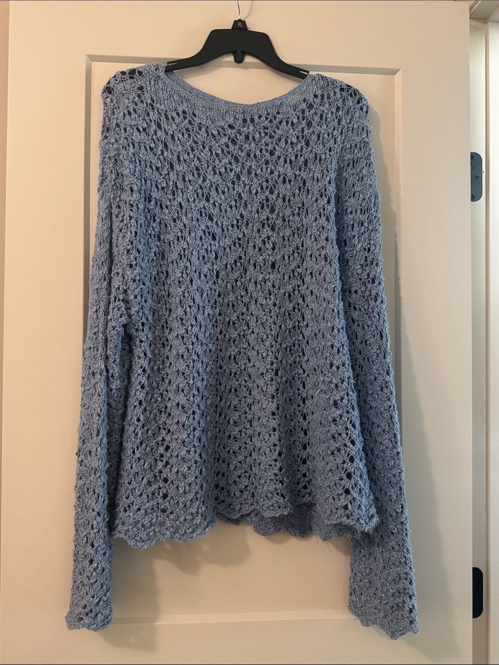 Light Blue Crochet Open-Knit Crewneck Sweater